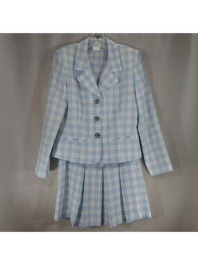 Moda Intl Victorias Secret 10 Blue Plaid 2 Piece Skirt Suit Set Preppy 90s USA
